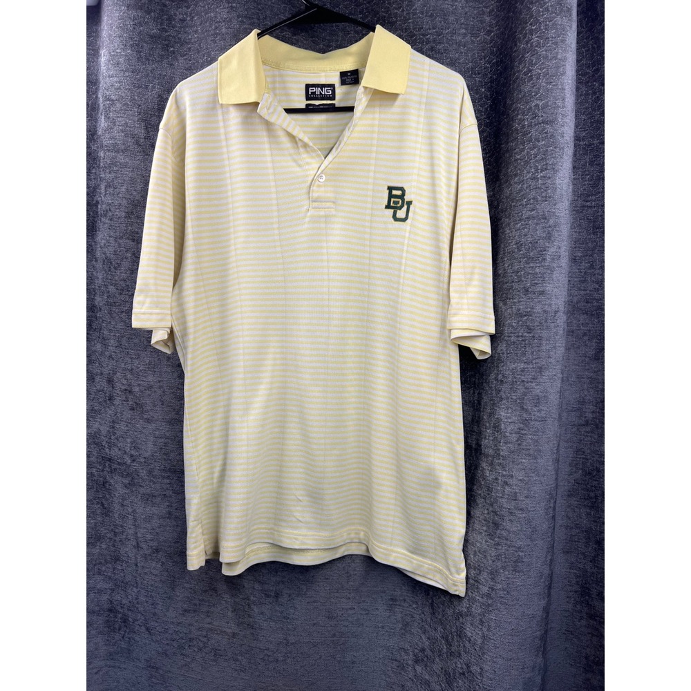 Ping Collection Baylor University BU Polo‎ Shirt Yellow Striped Size M Golf